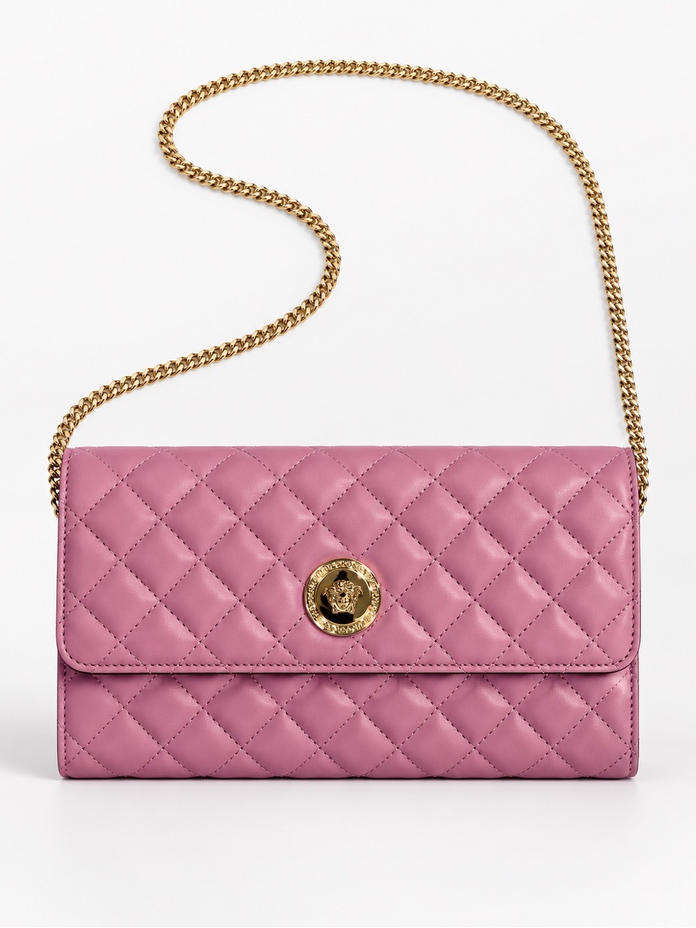 Versace Pink Quilted Leather Crossbody with Gold Chain